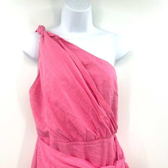 Here Comes The Sun Linen Cotton Pink One Shoulder Mini Dress Women's Medium - Picture 2 of 5